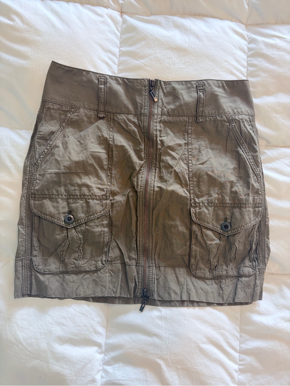 LOFT Olive Utility Cargo Mini Skirt with Front Zip
